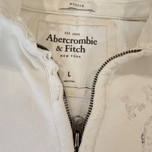 Abercrombie & Fitch Distressed 1/4 Zip Muscle Sweatshirt; White/Grey; Women's L - Picture 12 of 14